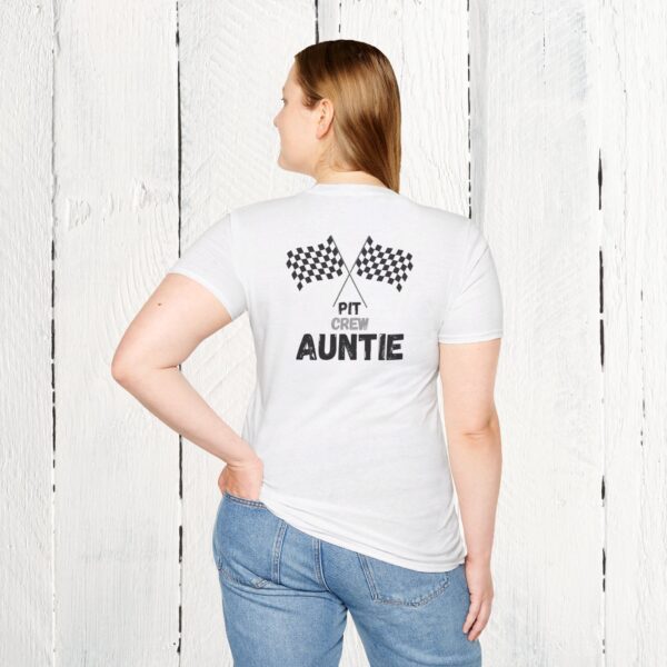 Pit crew Auntie / front & back tee / Unisex Softstyle T-Shirt