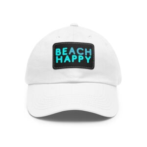 Beach Happy / Dad Hat with Leather Patch (Rectangle)