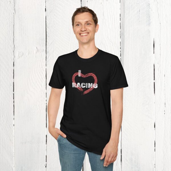 I love racing | Adult Unisex Softstyle T-Shirt - Image 3